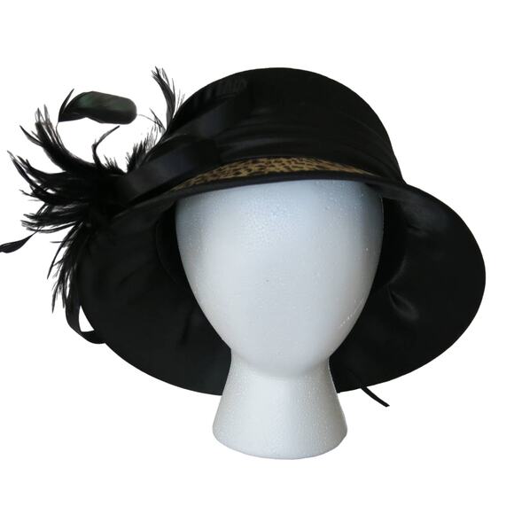 FINE MILLINERY Collection August Wool Hat  Feathers Black/Leopard Print Mob Wife - Picture 1 of 7